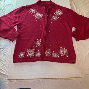 Red Snowflake Embellished Cardigan